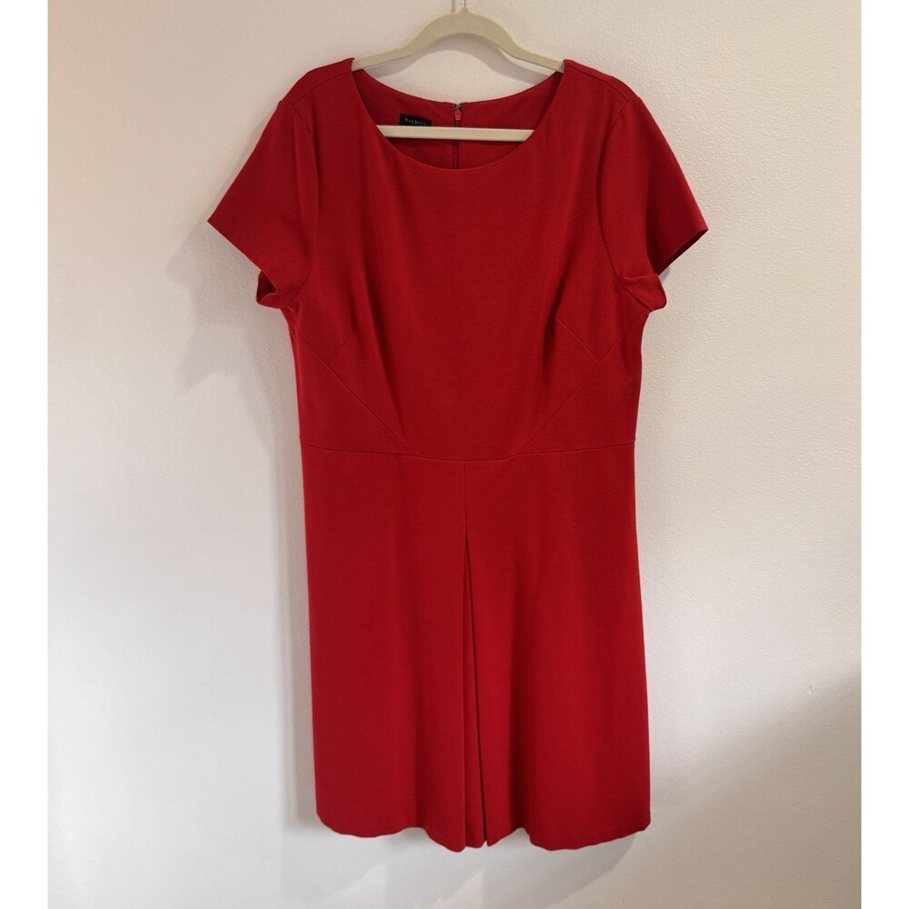 Talbots Sheath Dress 16 Red Short Sleeve Knit Pleated Classic Career Workwear